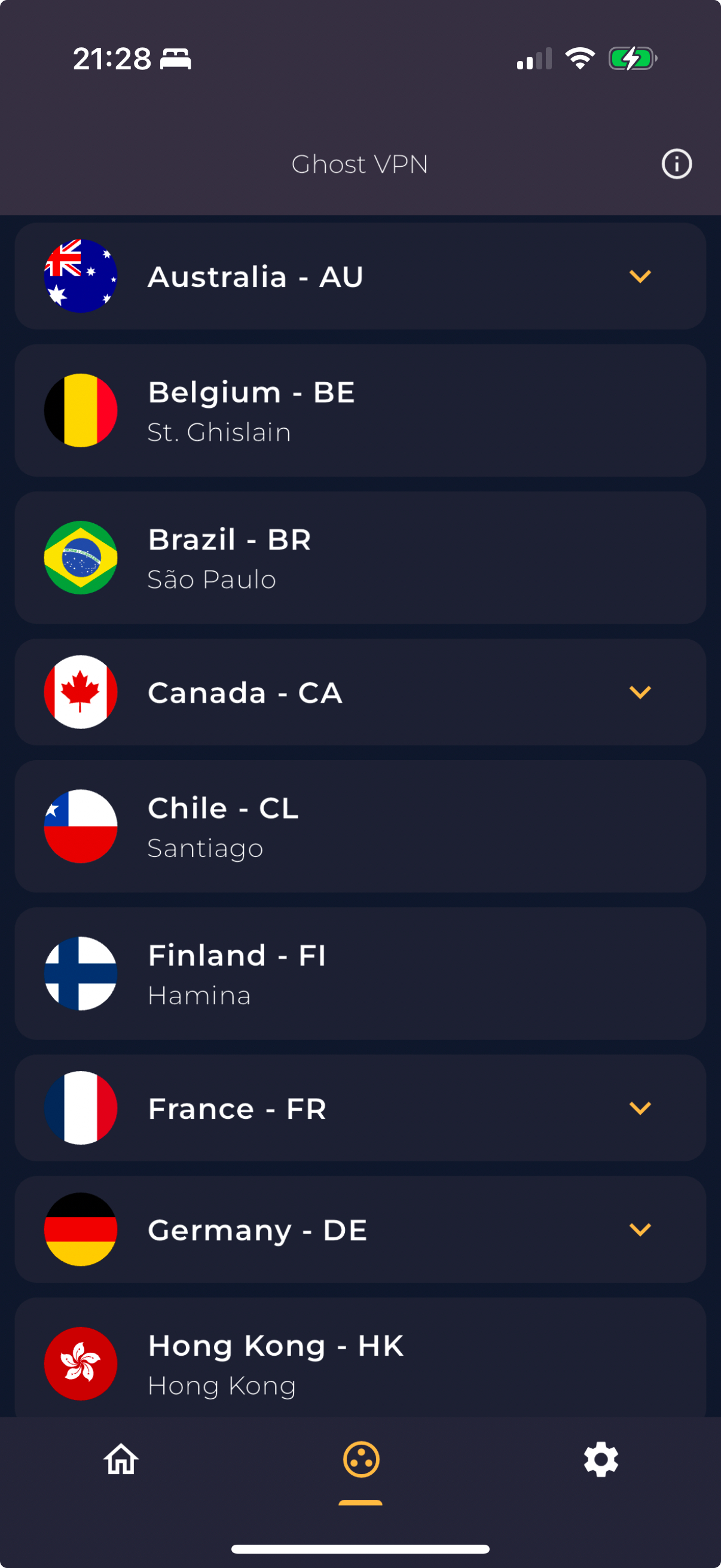 Ghost VPN Selection