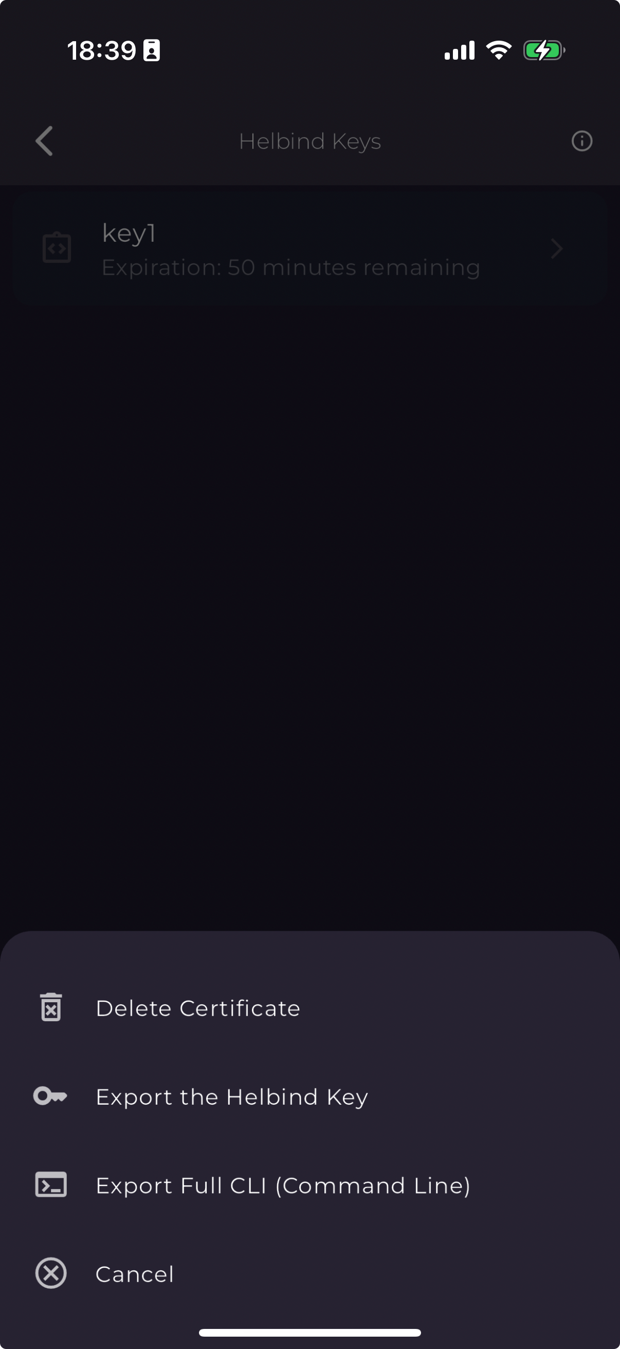 Helbind Keys Screen